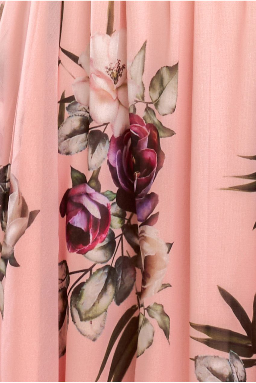 Sustainable Printed Flutter Sleeve Maxi Dress - Peach DR1582BBS