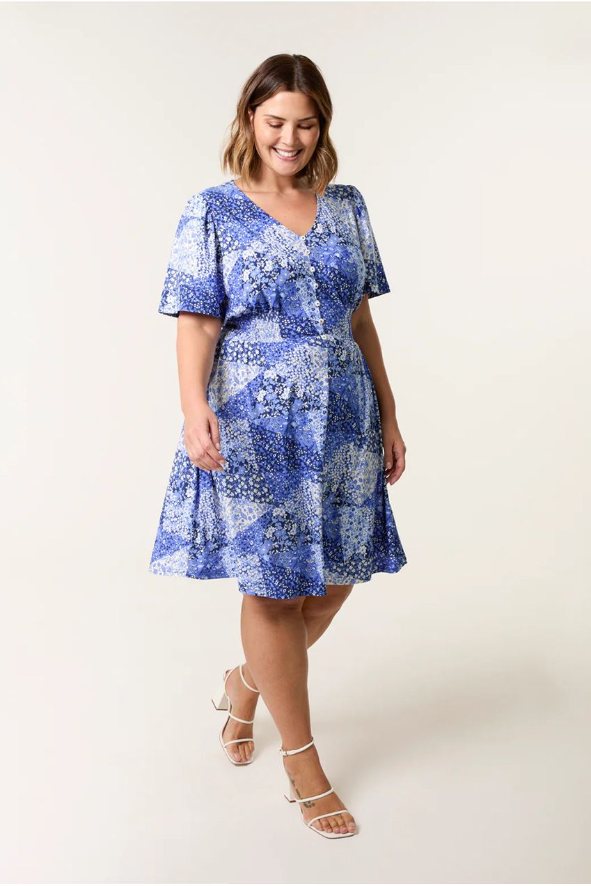 Curve Shirred Waist Button Mini Dress BC257705002A