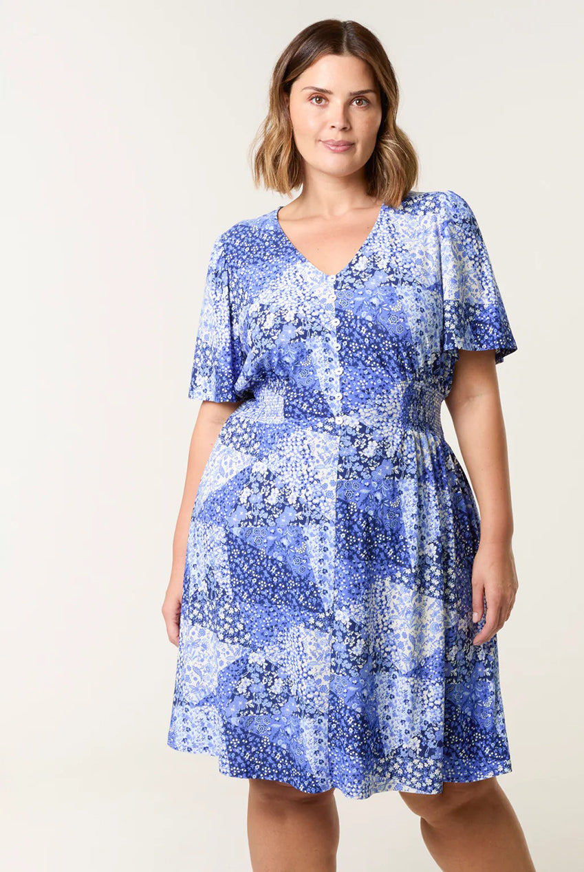 Curve Shirred Waist Button Mini Dress BC257705002A