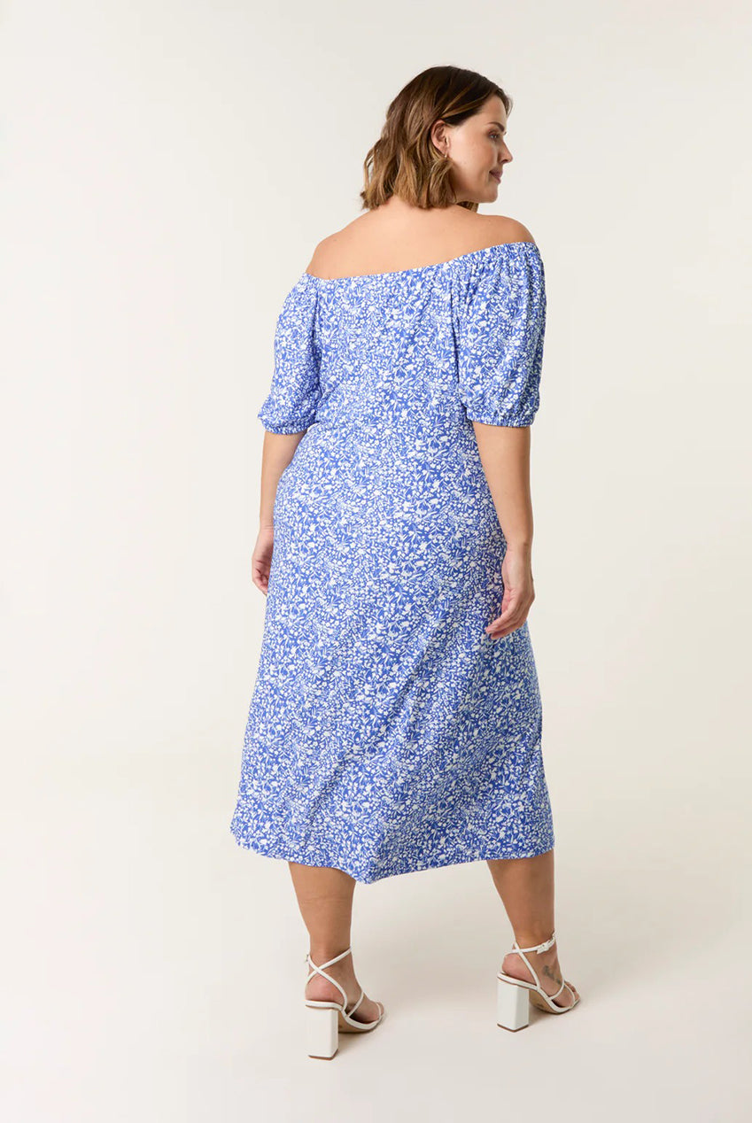 Curve Ditsy Print Milkmaid Stretch Crepe Midi Dress BC257709067A