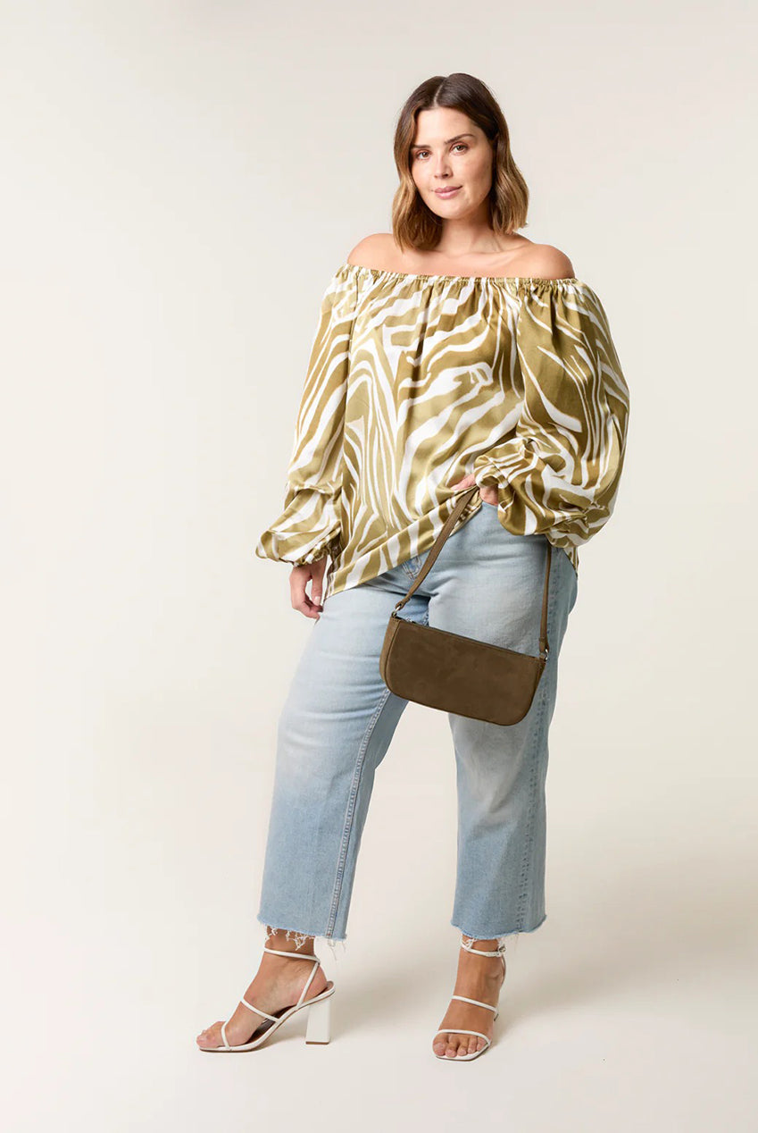 Curve Zebra Satin Ruched Bardot Top BC257715056A