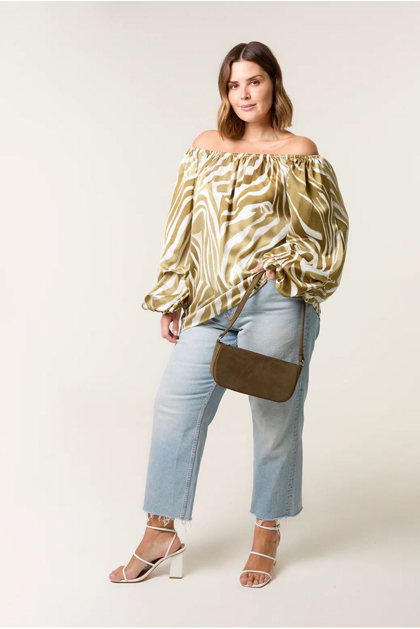 Curve Zebra Satin Ruched Bardot Top BC257715056A