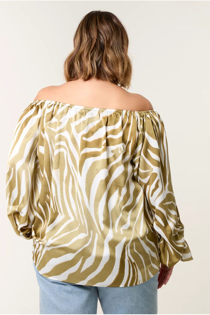 Curve Zebra Satin Ruched Bardot Top BC257715056A