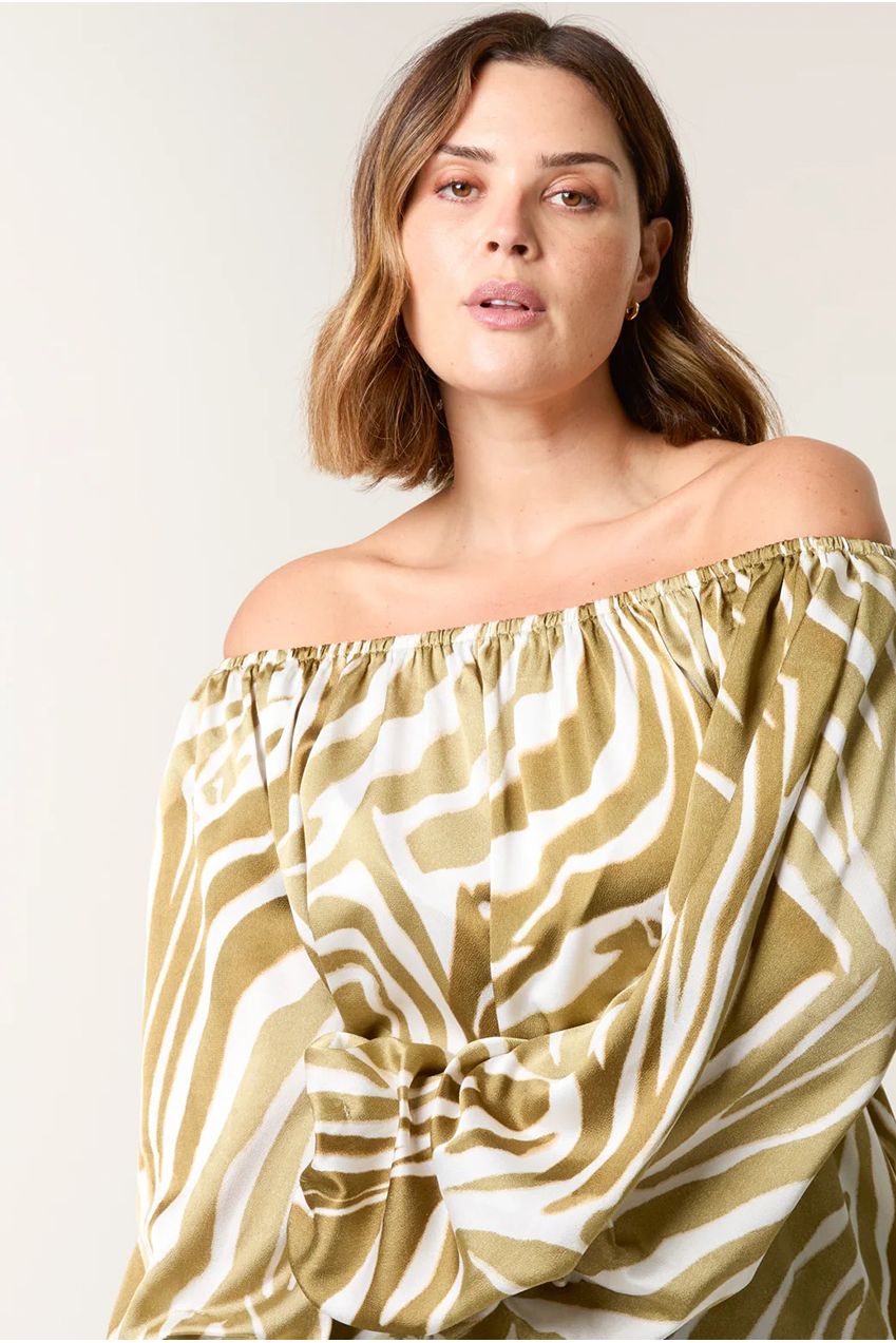 Curve Zebra Satin Ruched Bardot Top BC257715056A