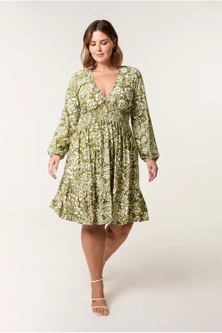 Curve Shirred Neck Elastic Mini Dress BC5101056
