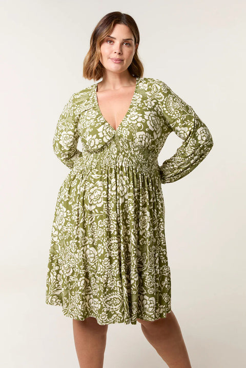 Curve Shirred Neck Elastic Mini Dress by Blue Vanilla