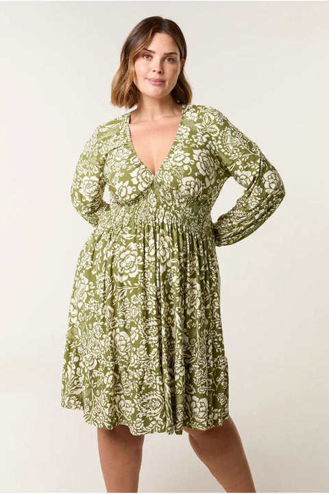 Curve Shirred Neck Elastic Mini Dress by Blue Vanilla