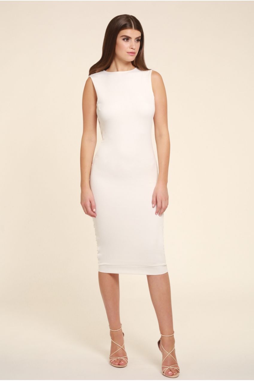Bella White Ivory Backless Sleeveless Midi Dress BELLA-WHITE-MIDI