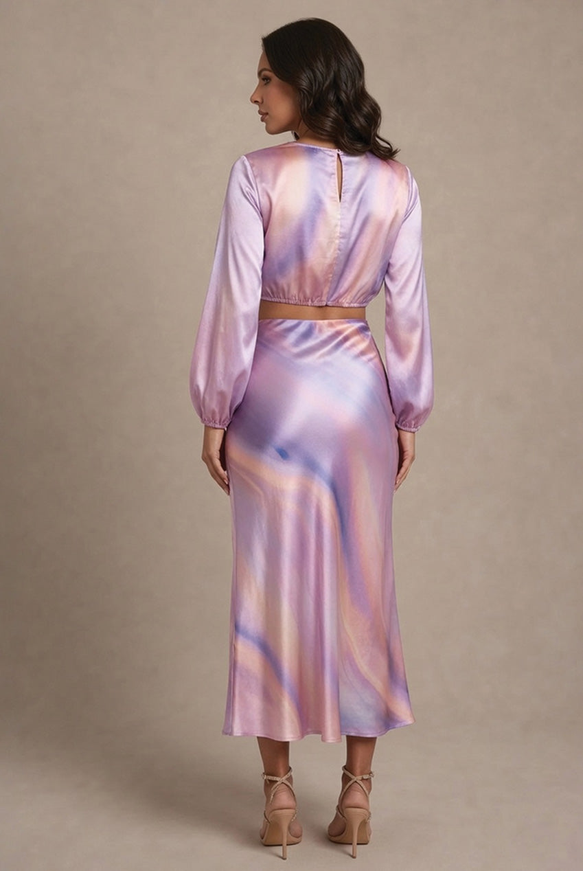 Satin Ombre Midi Slip Skirt In Multi BN1566SKMU