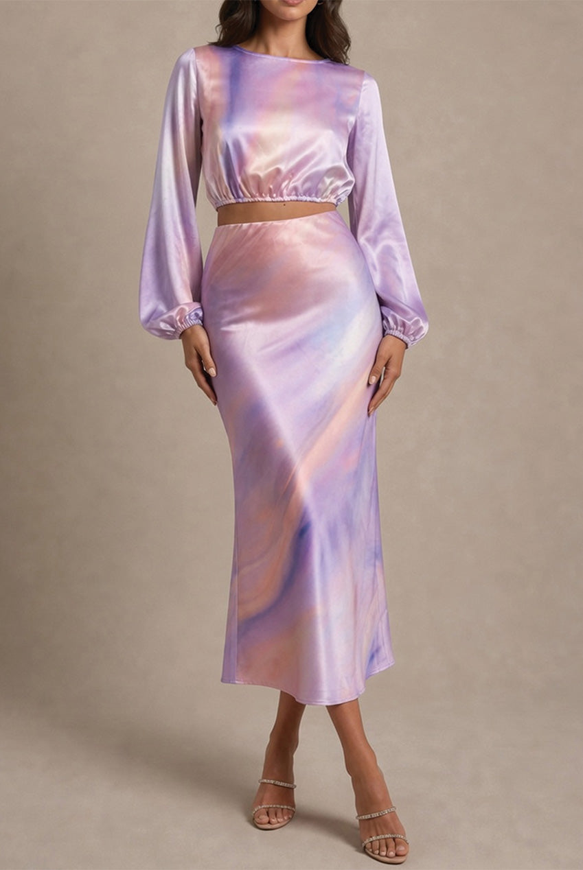Balloon Sleeve Satin Ombre Crop Top In Multi BN0643TMU