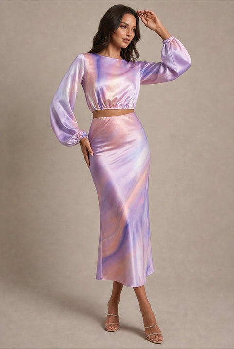 Satin Ombre Midi Slip Skirt In Multi by Chi Chi London