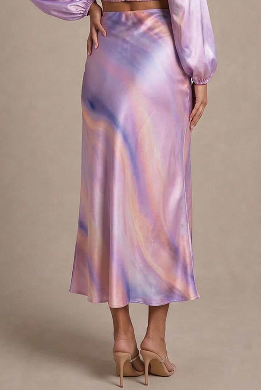 Satin Ombre Midi Slip Skirt In Multi BN1566SKMU