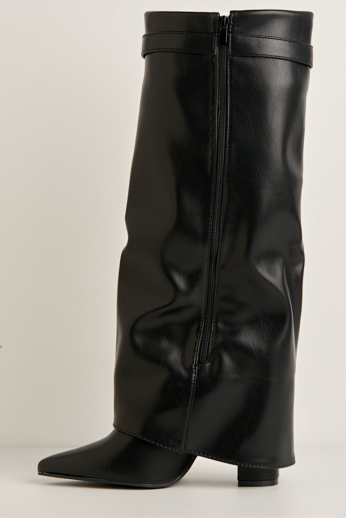 Ayla Block Heel Pointy Toe Gold Trim Buckle Collar Covered Calfboots In Black Matt BAILEYS14-BLKMT