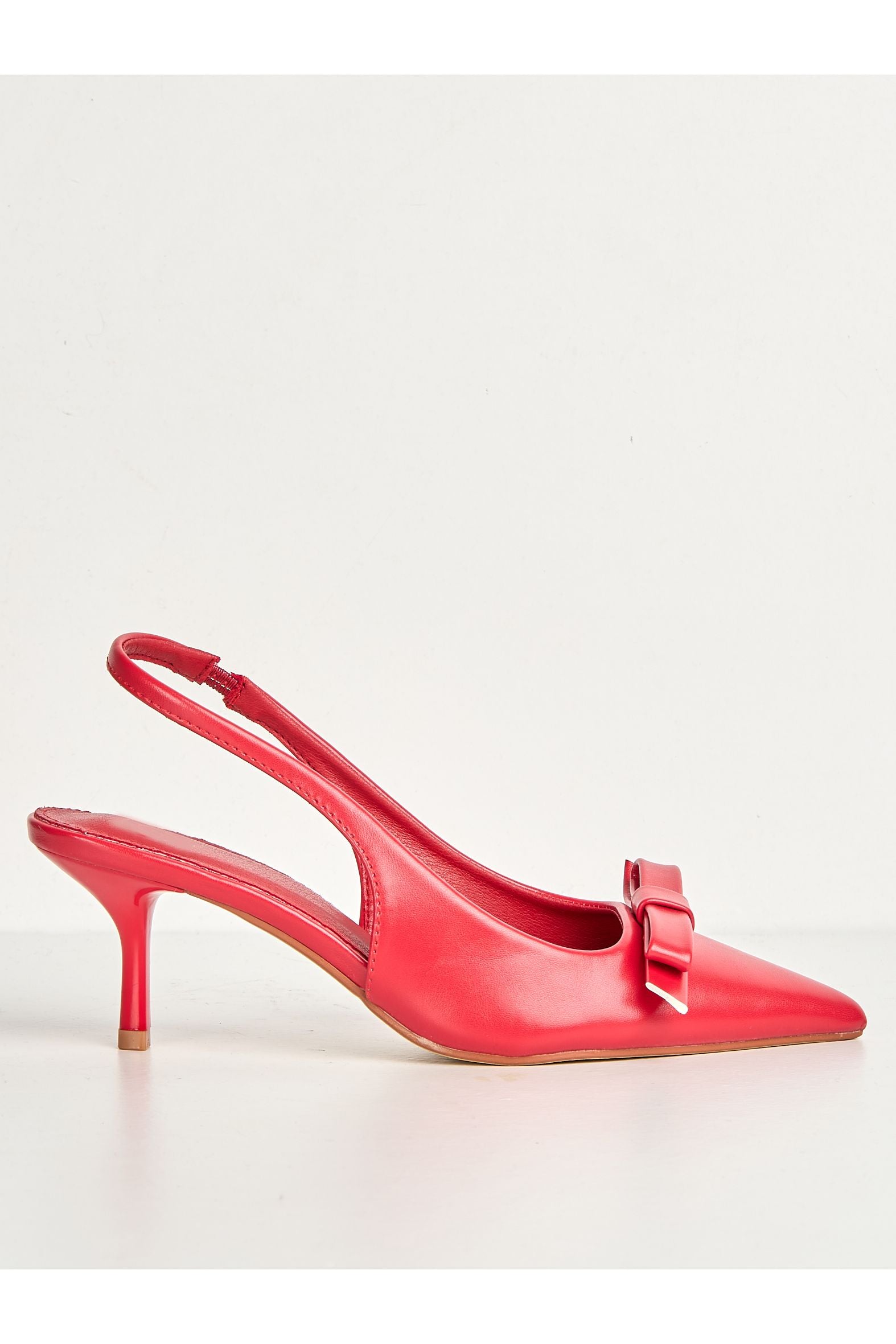 Cheri Bow Detail Kitten Heel Slingback Court Shoes In Red SQC-167-RED