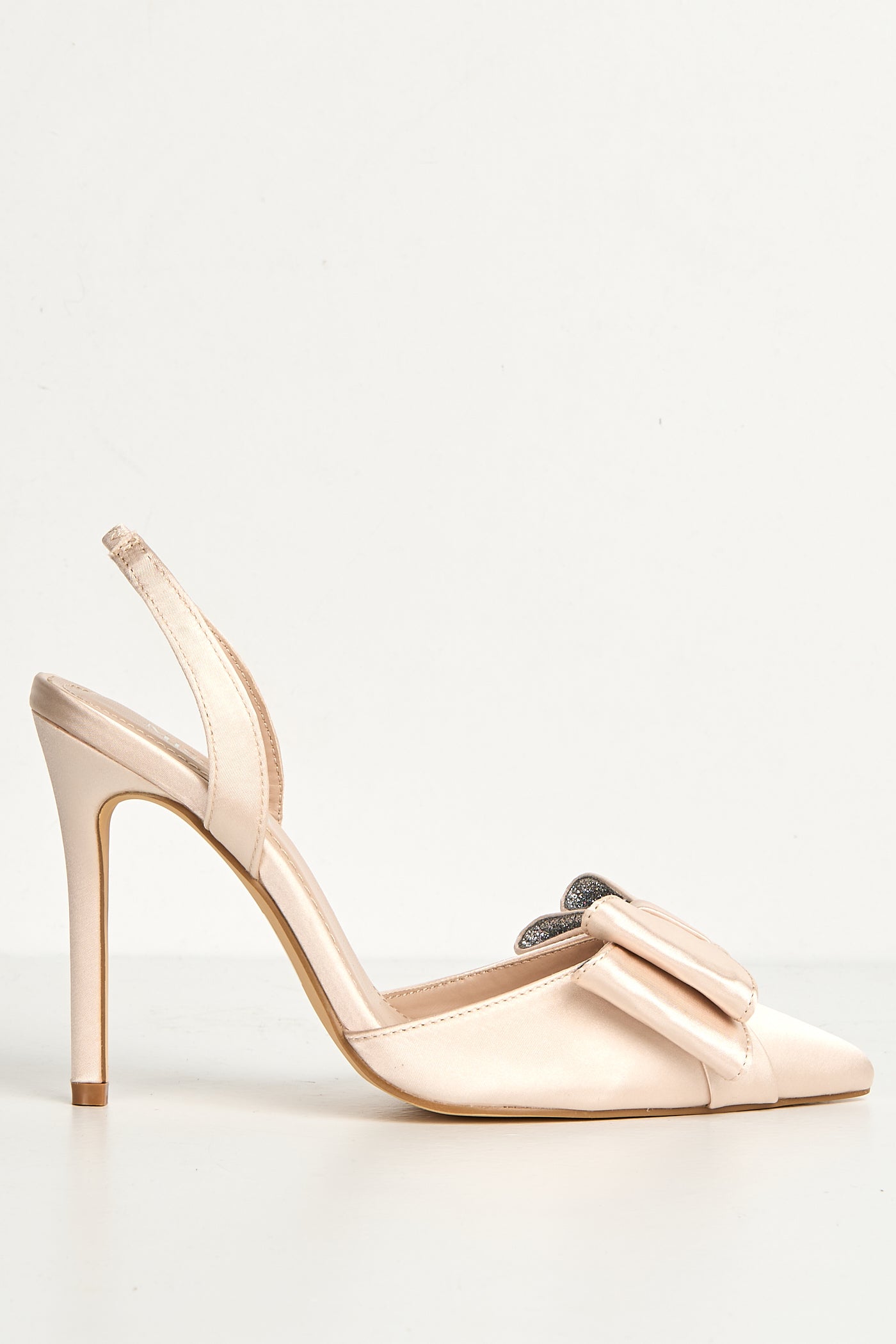 Salwa Pointy Toe Bow Slingback Court Shoes In Champagne Satin FURY1-CHAMPST
