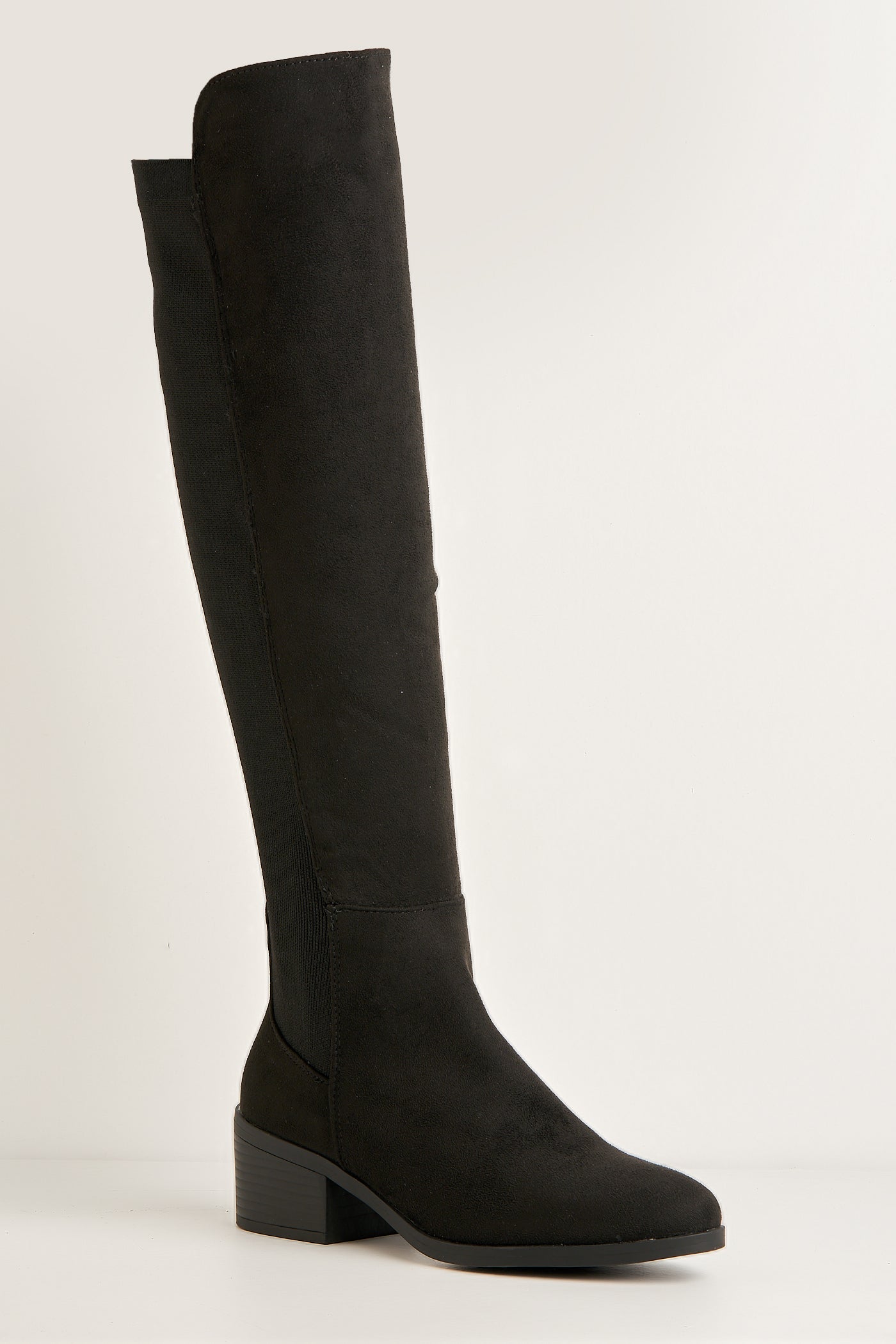 Lira Elastic Back Gusset Low Heel Calf Boots In Black Suede BELLINI1-BLKSU