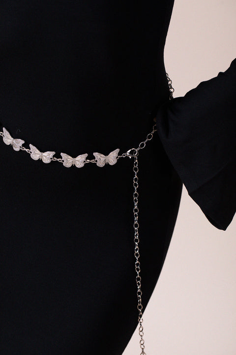 Butterfly Chain Belt In Silver by SVNX