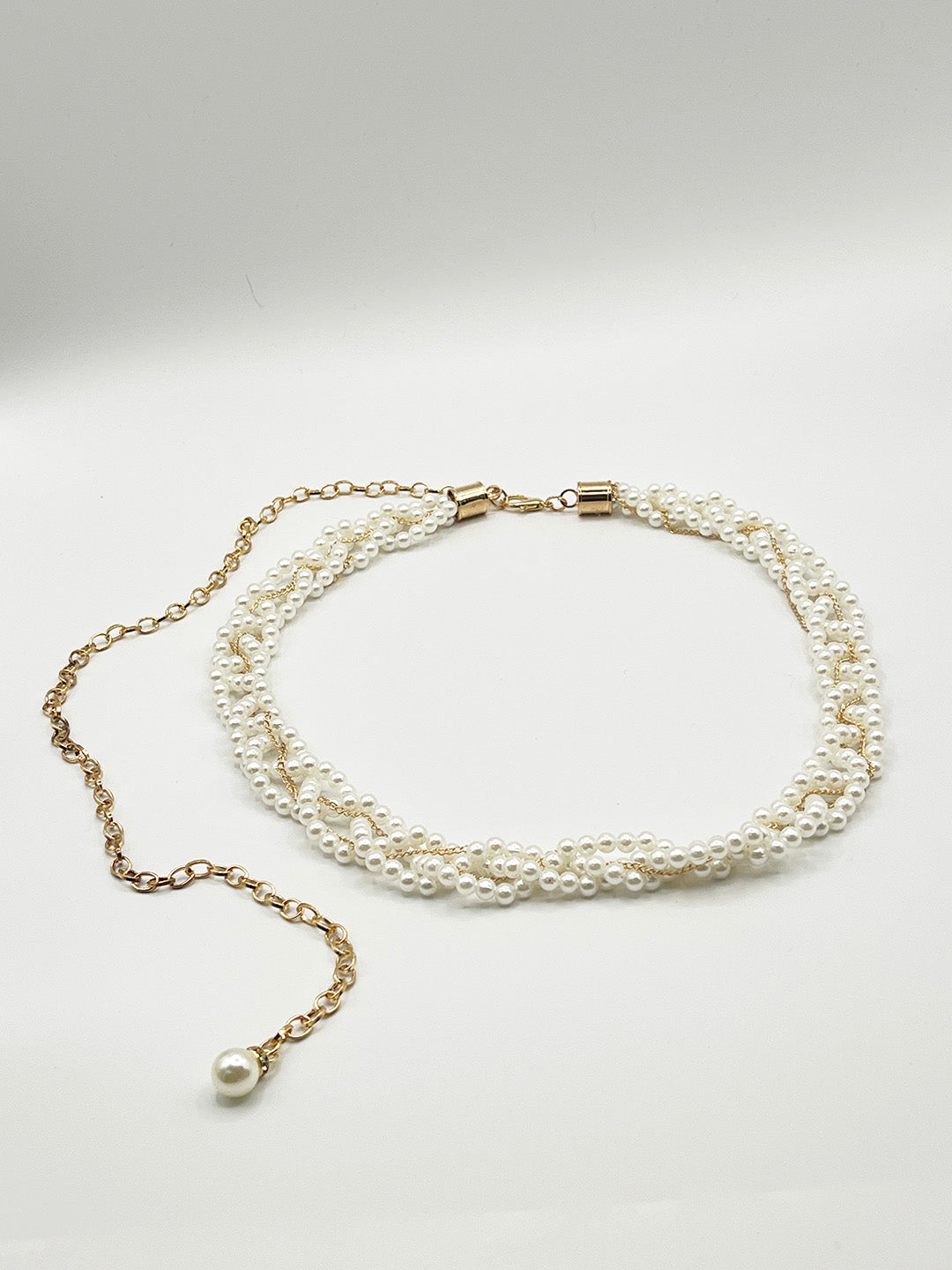 Braided Pearl Chain Belt In Gold BT410524