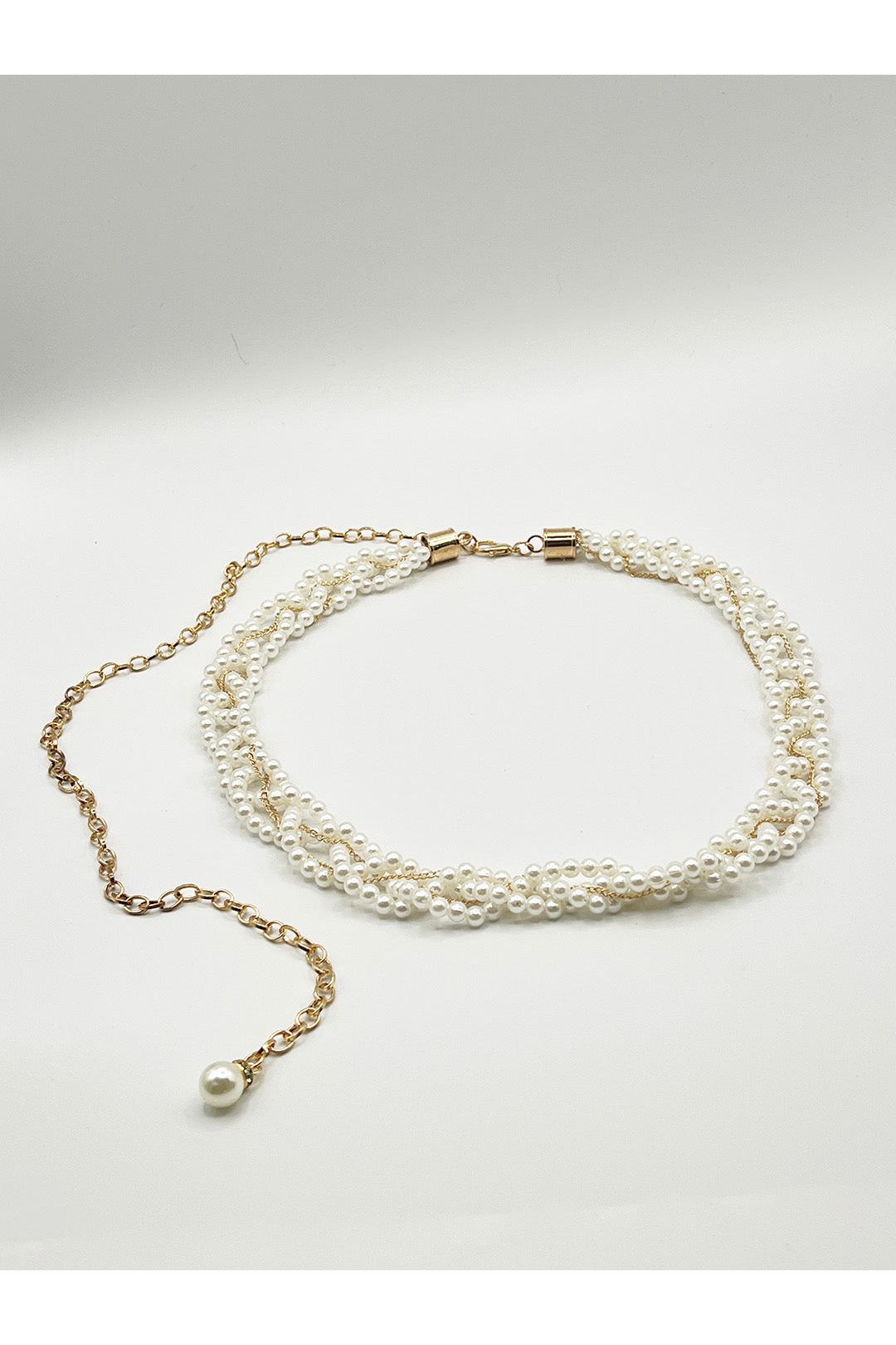 Braided Pearl Chain Belt In Gold BT410524