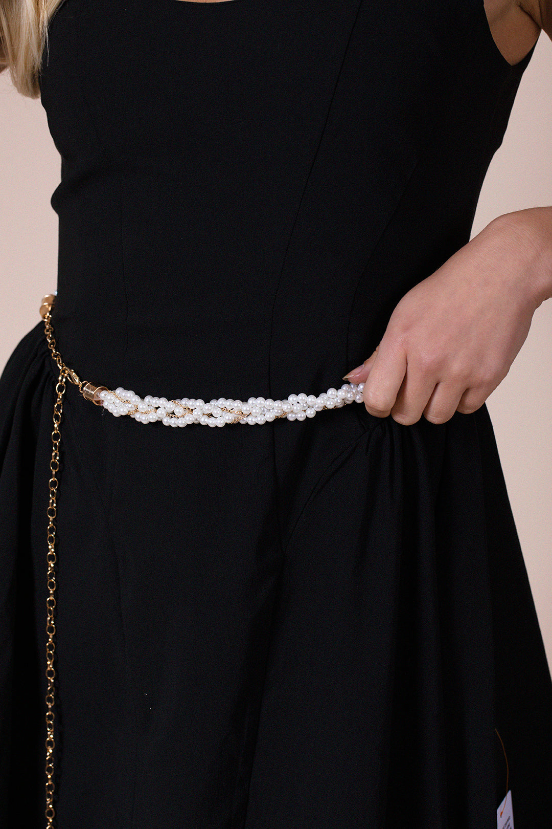 Braided Pearl Chain Belt In Gold BT410524