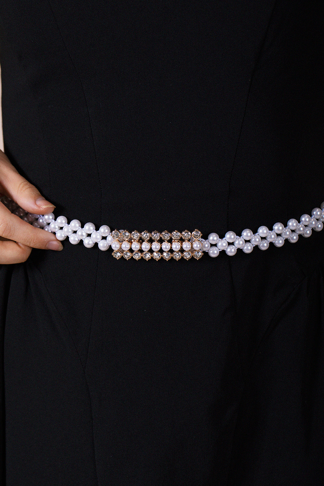 Strenchy Pearl Chain Belt With Diamante Buckle BT410807