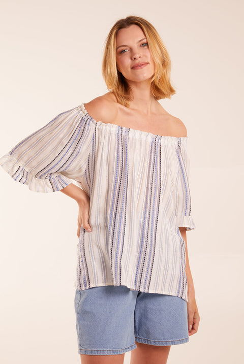 Metallic Strip Bardot Top by Blue Vanilla