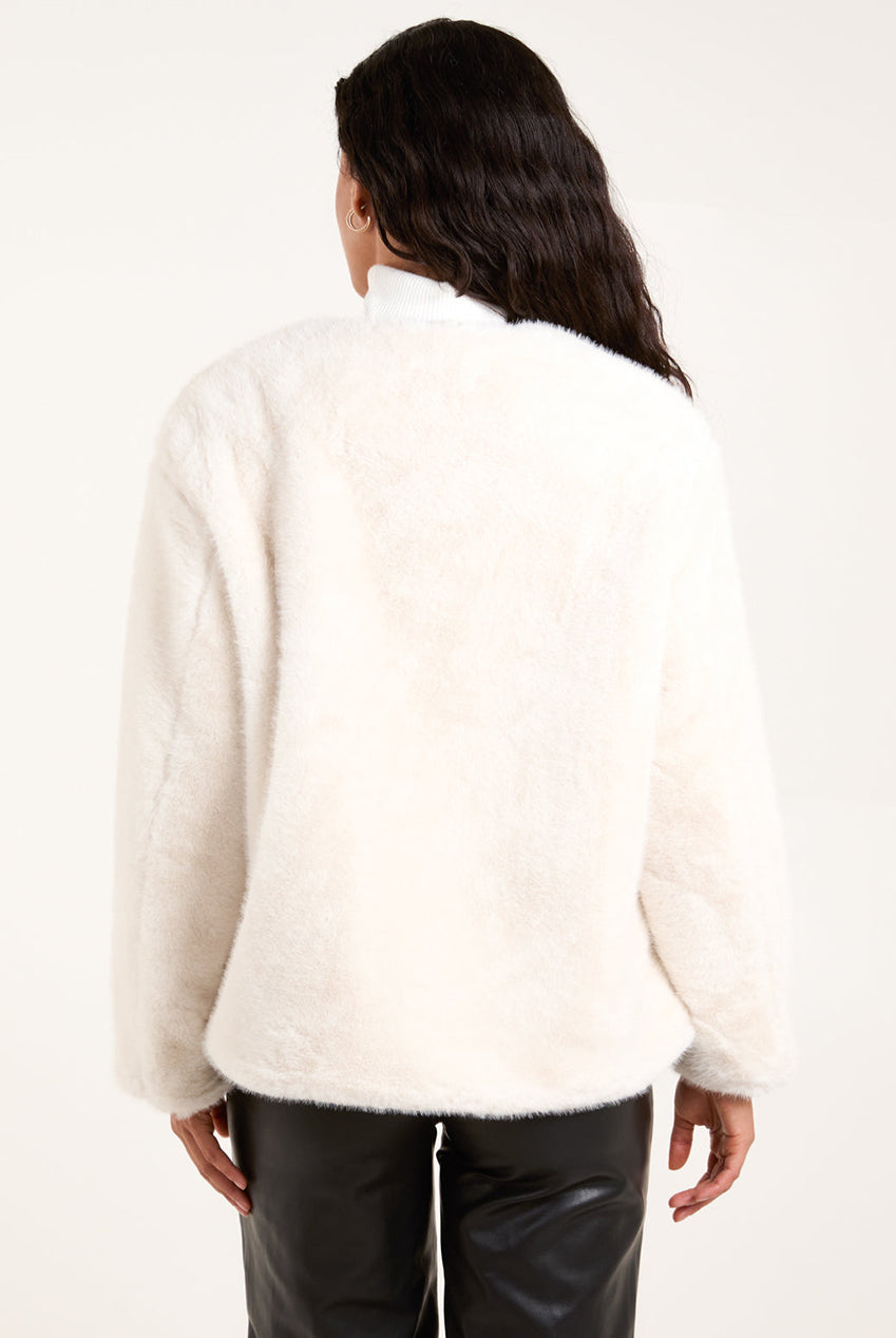 Collarless Toggle Detail Faux Fur Jacket BV246124013