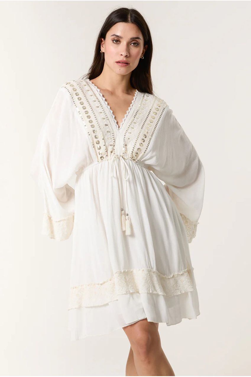 Embellished Kimono Sleeve Mini Dress BV257862014A