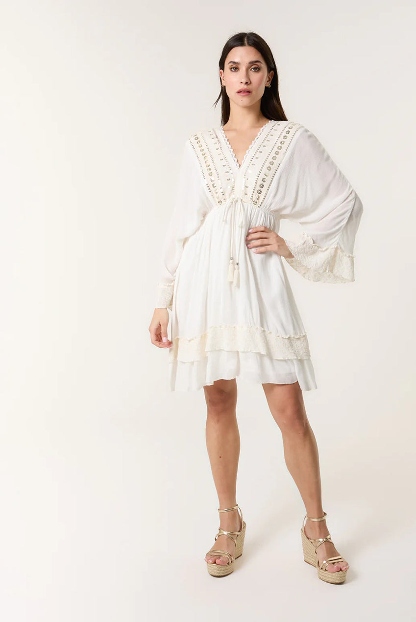 Embellished Kimono Sleeve Mini Dress BV257862014A