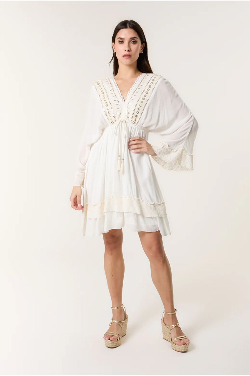 Embellished Kimono Sleeve Mini Dress BV257862014A
