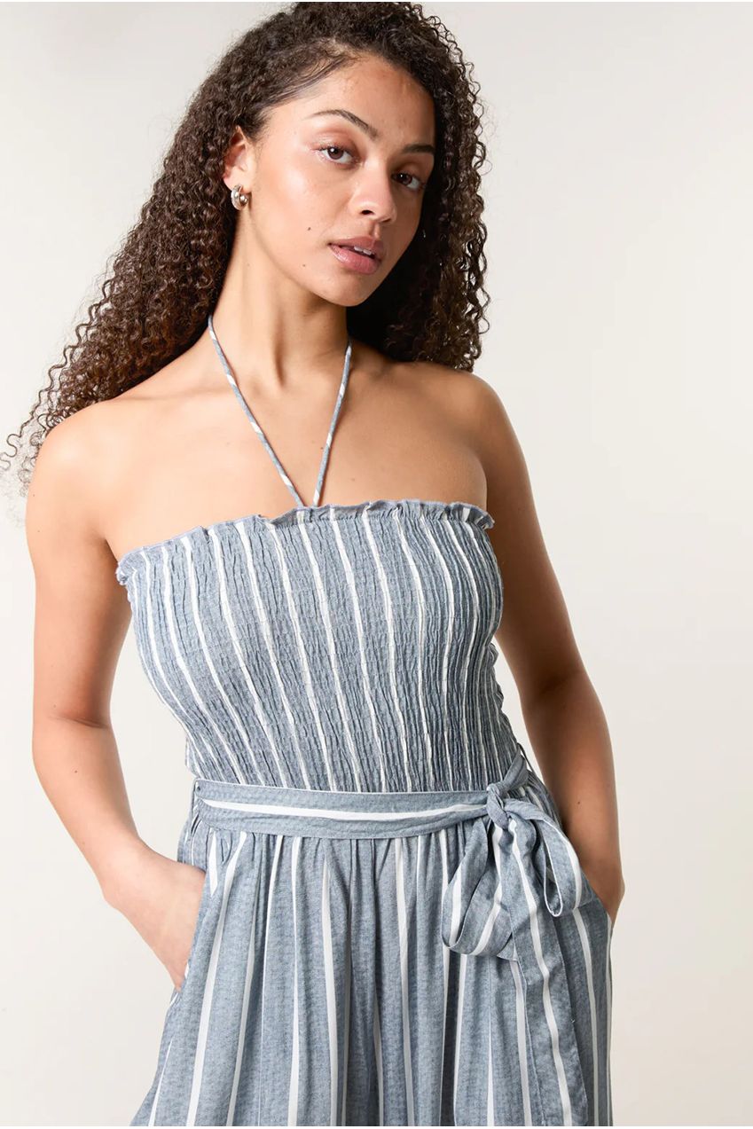 Shirred Tie Neck Jumpsuit BV257909018A