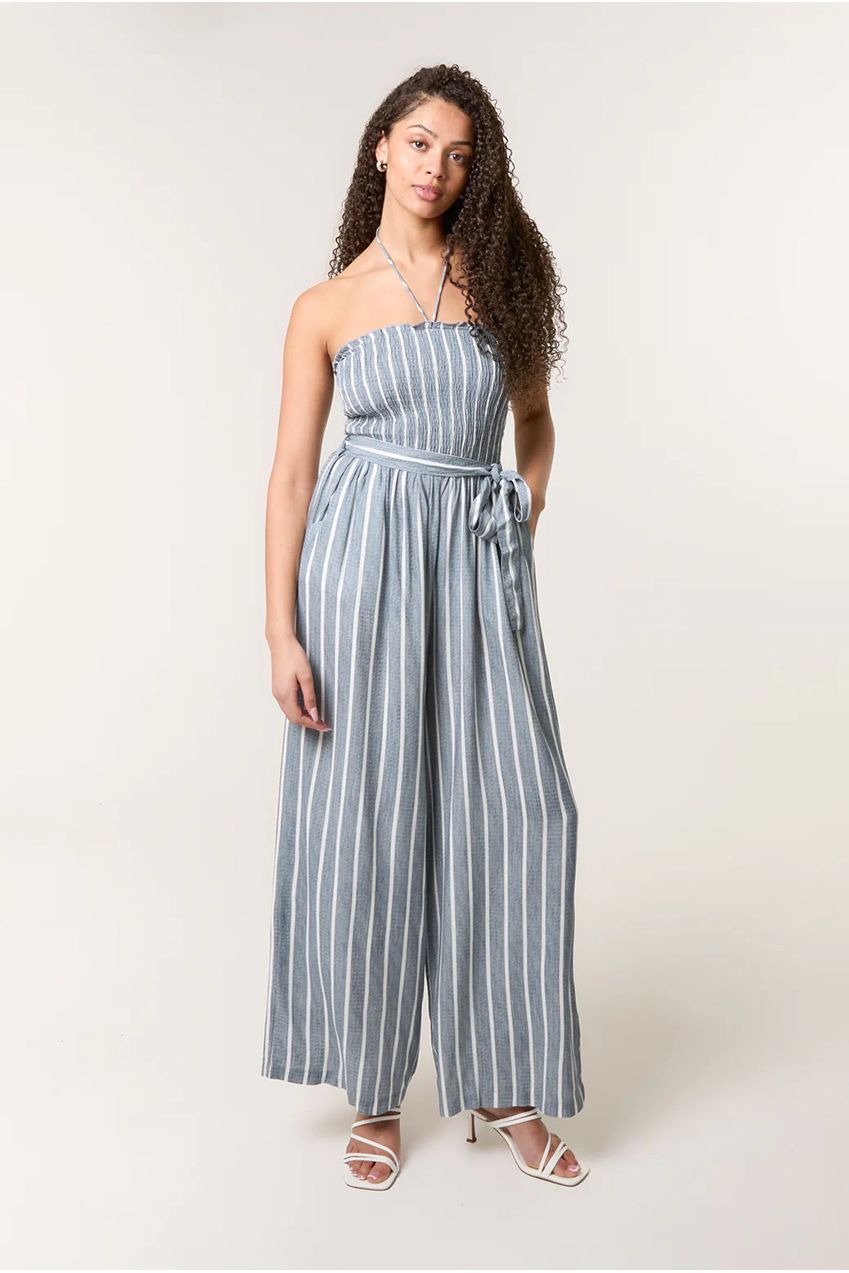 Shirred Tie Neck Jumpsuit BV257909018A