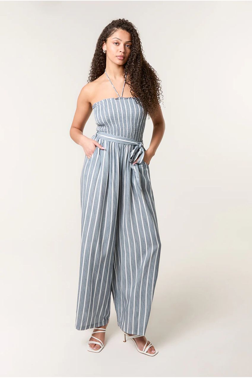 Shirred Tie Neck Jumpsuit BV257909018A