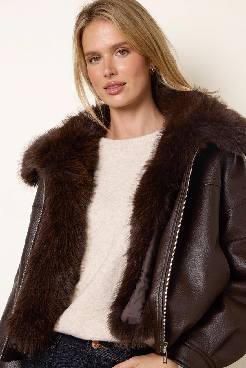 PU Faux Fur Trimmed Jacket BV261115030