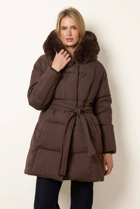 Faux Fur Hood Short Puffer Coat by Blue Vanilla