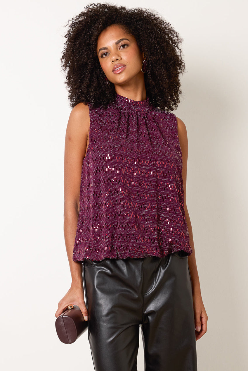 High Neck Metallic Puff Ball Blouse BV261418901