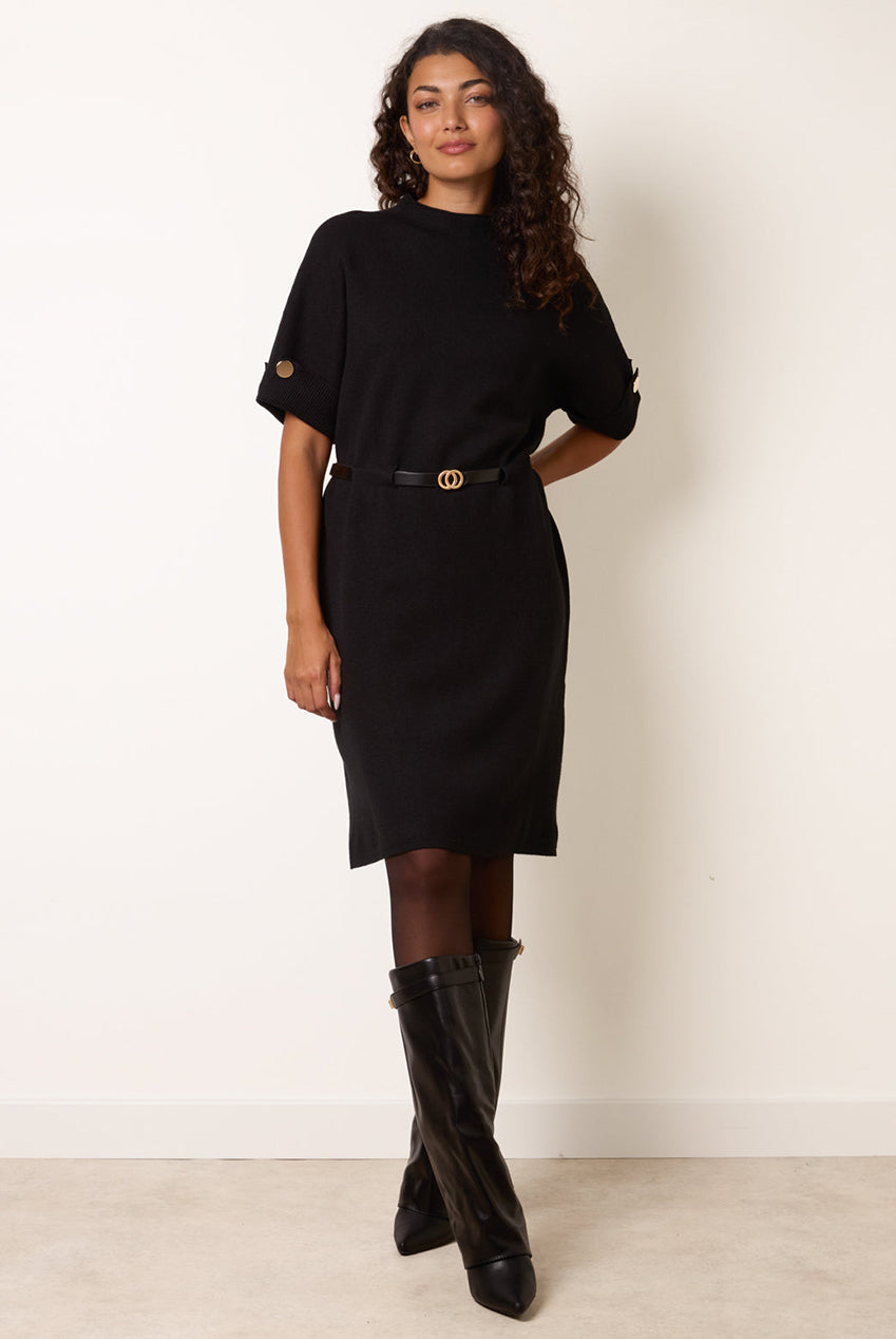 Funnel Neck Belted Knit Dress BV261533003