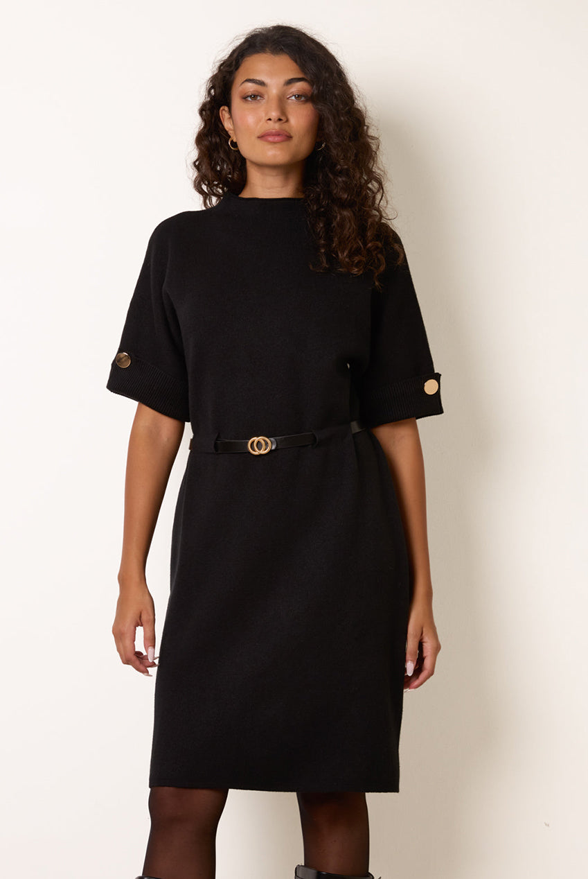 Funnel Neck Belted Knit Dress BV261533003