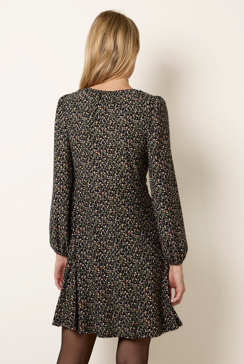 Floral Neck Swing Dress With Tie BV261810091