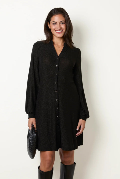 Metallic Button Front Dress With Tie Waist by Blue Vanilla