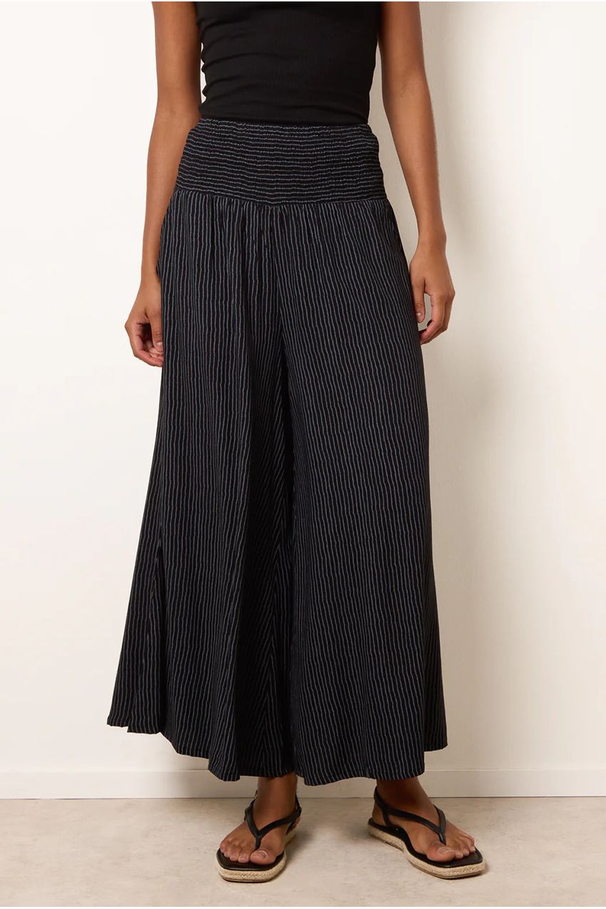 Wide Leg Shirred Waist Wavy Trousers BV269237003