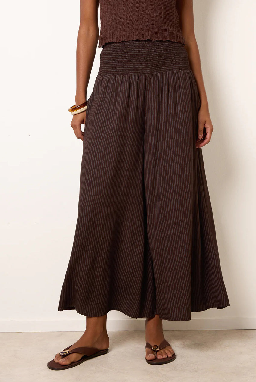 Wide Leg Shirred Waist Wavy Trousers BV269237030