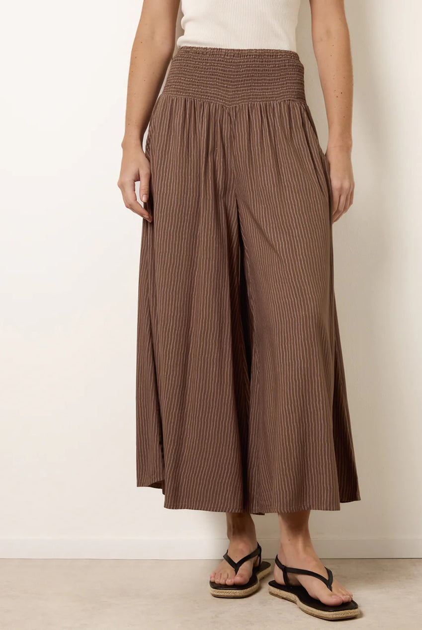 Wide Leg Shirred Waist Wavy Trousers BV269237004