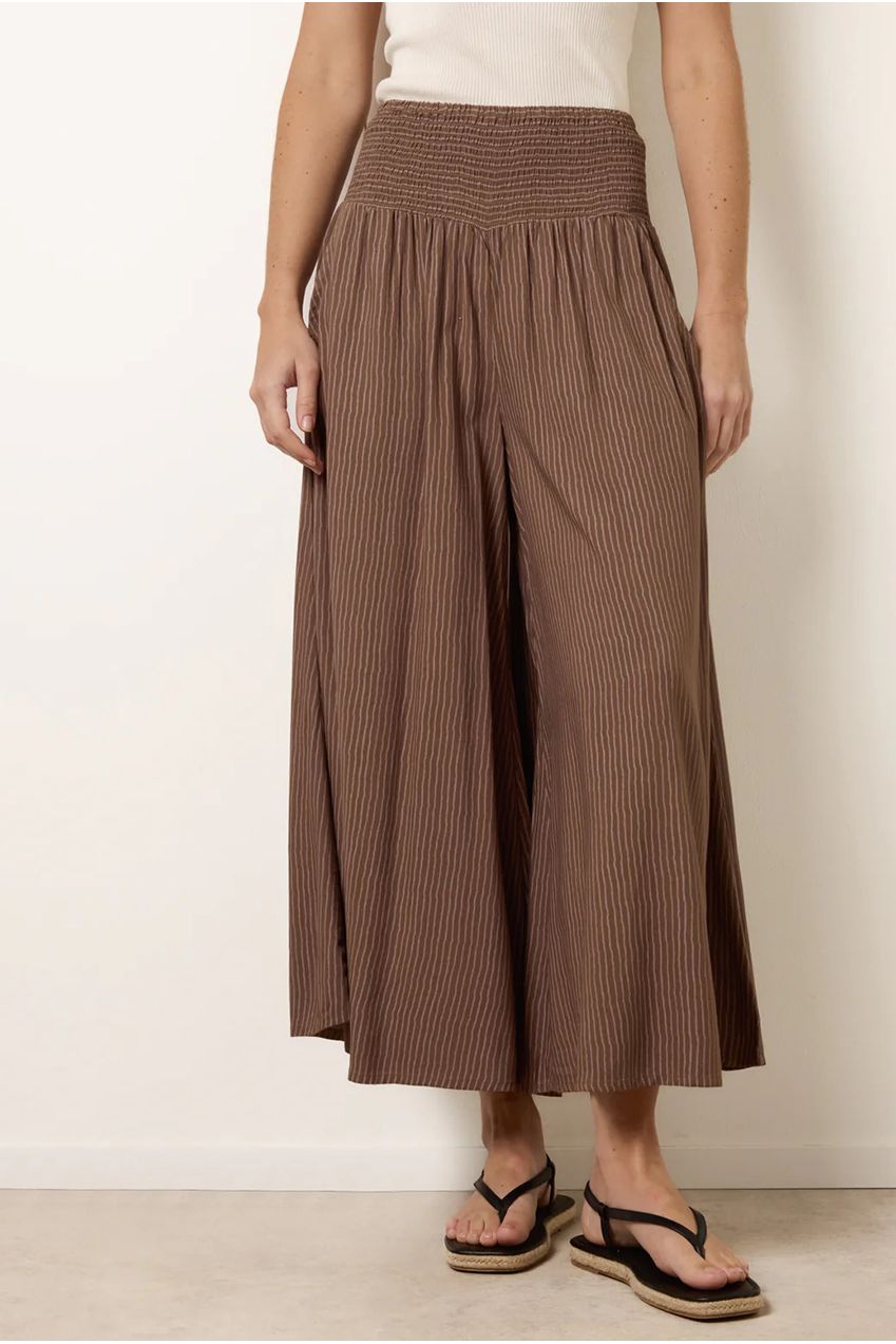 Wide Leg Shirred Waist Wavy Trousers BV269237004