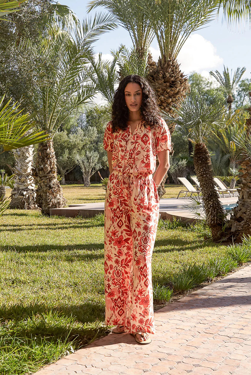 Watercolour Floral Printed Wide Leg Trousers BV269243077