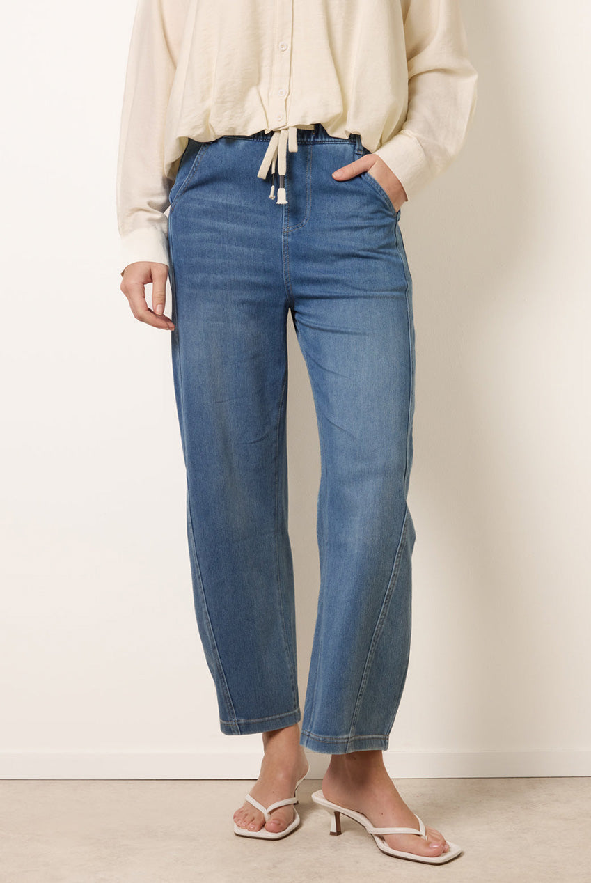 Drawstring Seam Detail Wide Leg Jeans BV269257262