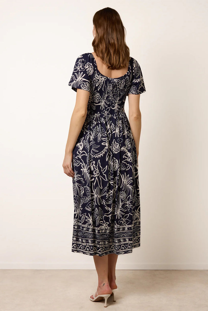 Shirred Drop Waist Midi Dress BV269834008