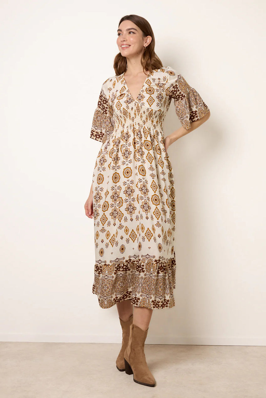 V Neck Border Print Dress BV269835025