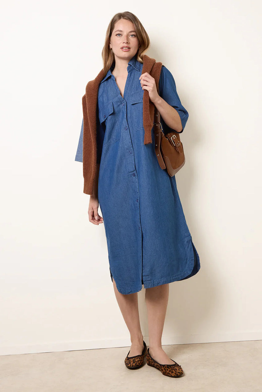 Button Front Denim Shirt Dress BV269866018