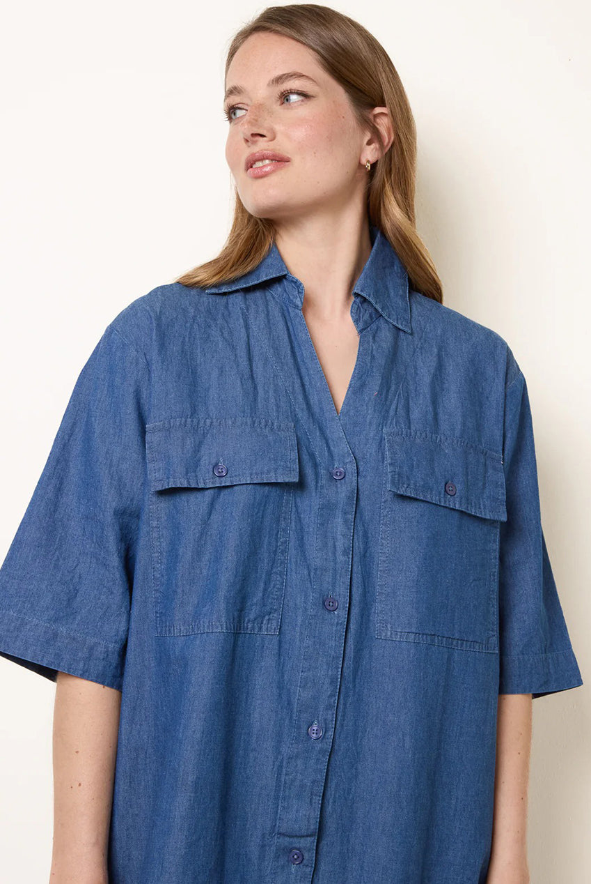 Button Front Denim Shirt Dress BV269866018